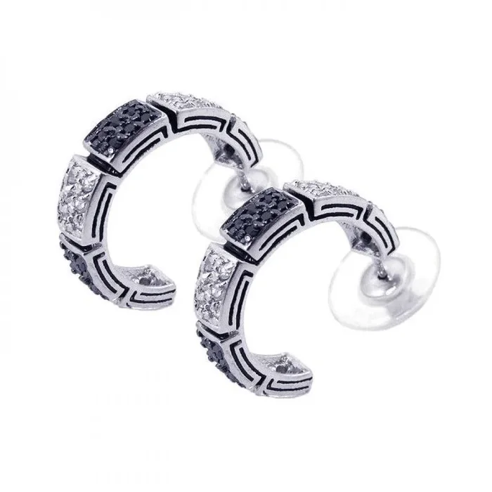 Clearance-Silver 925 Rhodium Plated Black and Clear Square CZ Stud Earrings – BGE00041