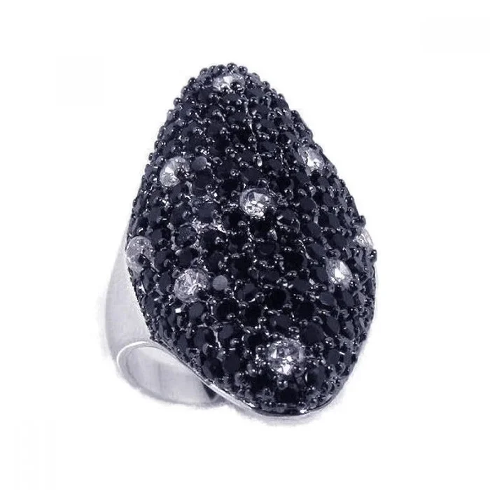 Clearance-Silver 925 Rhodium Plated Black Clear CZ Cigar Band Ring – BGR00111