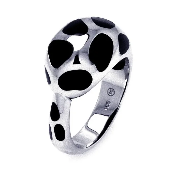 Clearance-Silver 925 Rhodium Plated Black Enamel Spotted Ring – BGR00320
