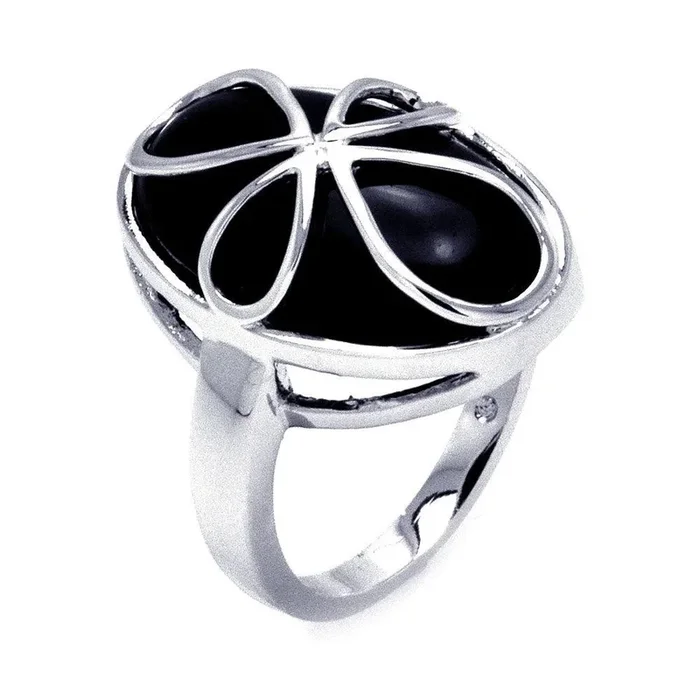 Clearance-Silver 925 Rhodium Plated Black Onyx Script Cross Ring – BGR00302
