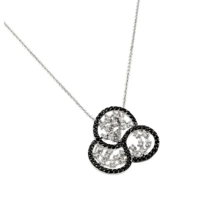 Clearance-Silver 925 Rhodium Plated Black Outline Flower Clear Filigree CZ Necklace – BGP00620