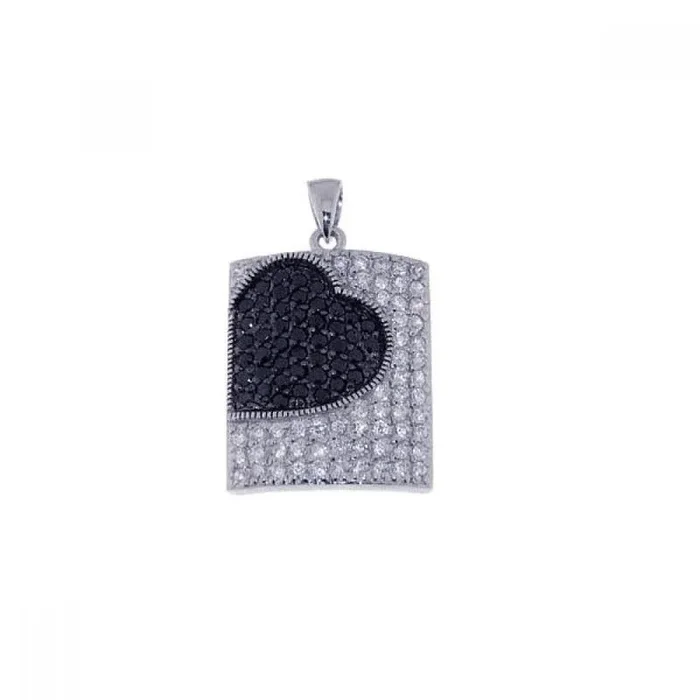 Clearance-Silver 925 Rhodium Plated Clear and Black CZ Heart Pendant – STP00761