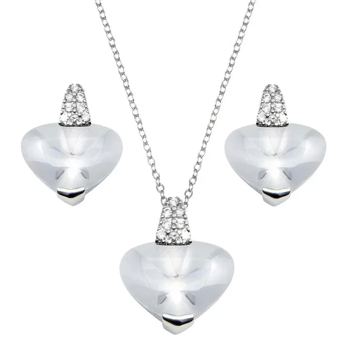 Clearance-Silver 925 Rhodium Plated Heart Clear CZ Set – STS00270-CLR
