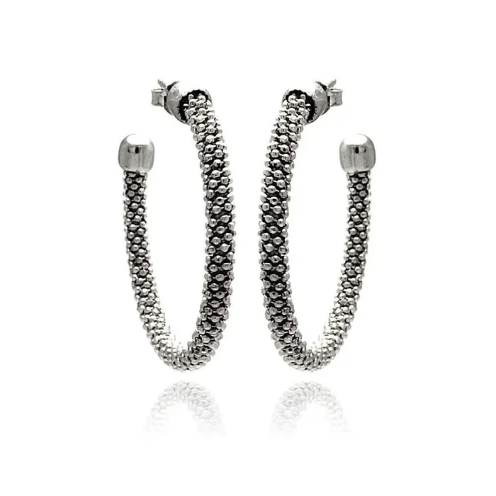 Clearance-Silver 925 Rhodium Plated Hoop Earrings – ITE00042RH