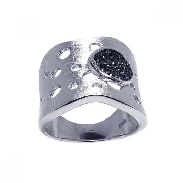 Clearance-Silver 925 Rhodium Plated Matte Finish Pave Set Black CZ Ring – STR00558