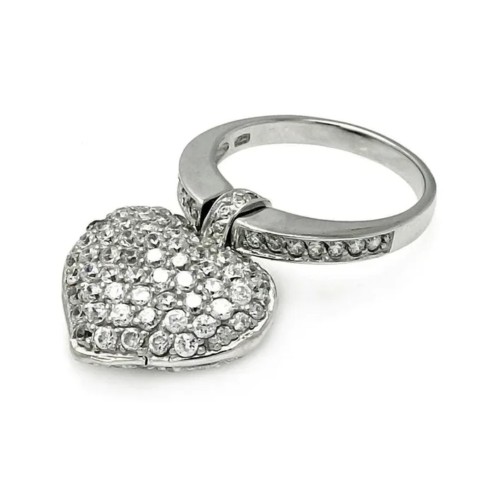 Clearance-Silver 925 Rhodium Plated Movable CZ Heart Ring – STR00053