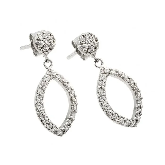 Clearance-Silver 925 Rhodium Plated Open Marquise CZ Dangling Earrings – STE00517