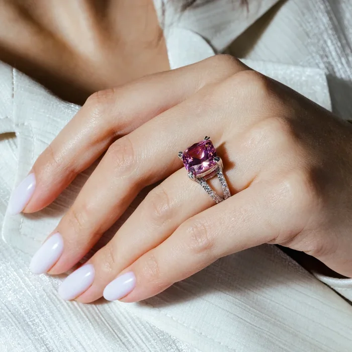 Clearance-Silver 925 Rhodium Plated Pink Square CZ Ring – STR00075PNK