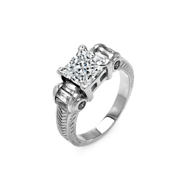 Clearance-Silver 925 Rhodium Plated Princess Cut CZ Ring – STR00006