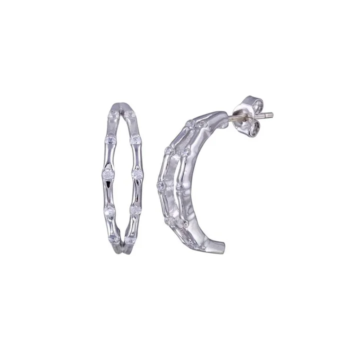 Clearance-Silver 925 Rhodium Plated Round CZ Hoop Earrings – STE00619