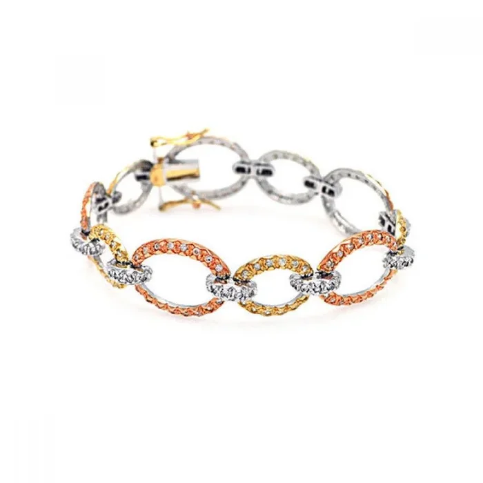 Clearance-Silver 925 Rose Gold and Gold and Rhodium Plated Multiple Open Circle CZ Bracelet – BGB00014