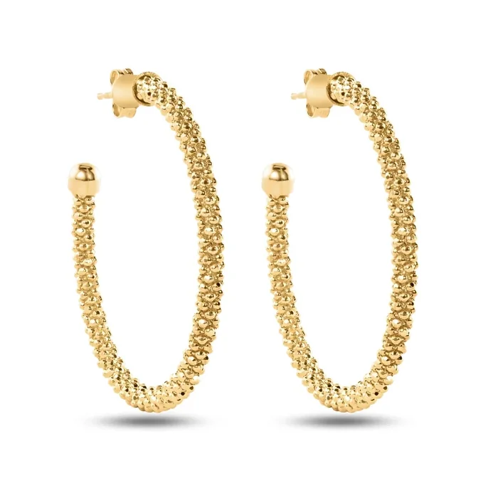Clearance- Sterling Gold Plated 925 Sterling Silver Beaded Semi Hoop Earrings – ITE00045GP
