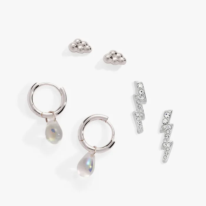 Cloud, Lightening Bolt and Rain Drop Earring Set of 3