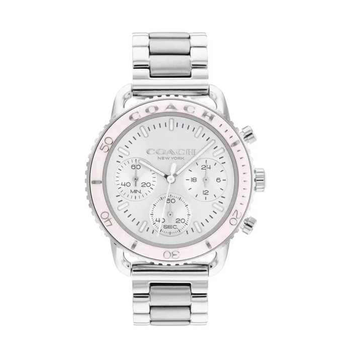 Coach Cruiser 37MM Pink Ceramiz Bezel Stainless Steel Chronograph Watch. 14504050