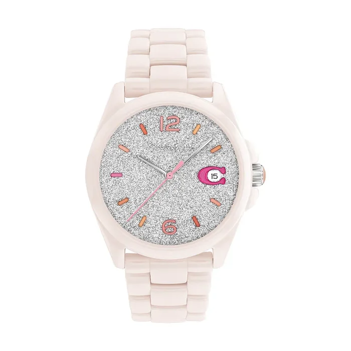 Coach Greyson Watch with 36MM Glitter Dial Blush and Ceramic Bracelet. 14503939