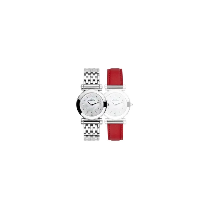 Coffret Antarès cadran nacre bracelets acier et cuir rouge 29 mm – Lepage
