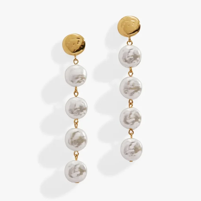 Coin Pearl Linear Earring