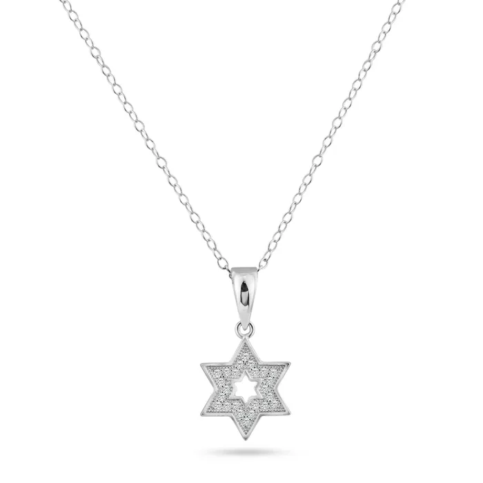 Colgante colgante con circonita abierta y estrella de David chapada en rodio de plata 925 – ACP00038