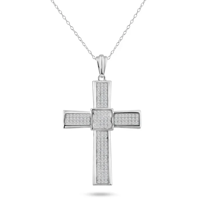Colgante colgante con circonita cúbica en forma de cruz chapada en rodio de plata 925 – ACP00067