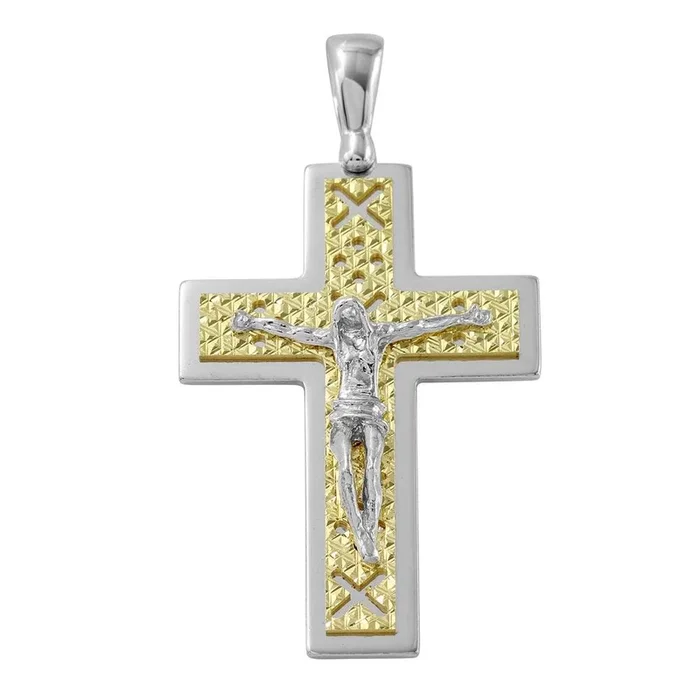 Colgante crucifijo bicolor de plata de ley 925 bañado en oro DC con diseño de X – ARP00013