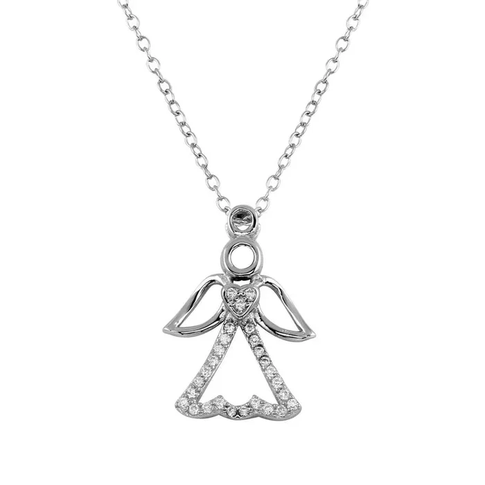 Colgante de ángel pequeño con corazón y circonita cúbica en plata de ley 925 rodiada – STP01601