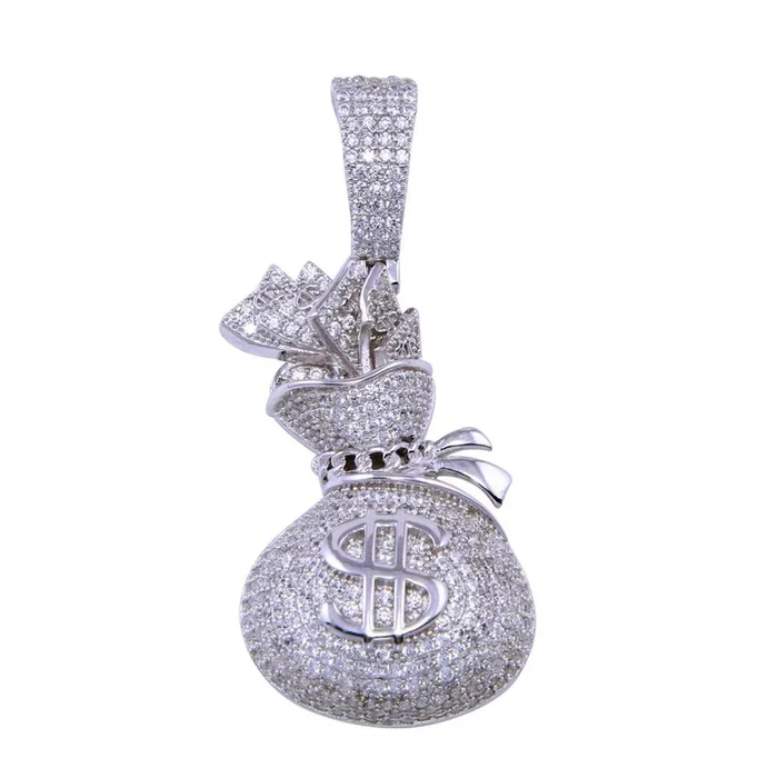 Colgante de bolsa de dinero con circonitas cúbicas en plata de ley 925 rodiada – SLP00298