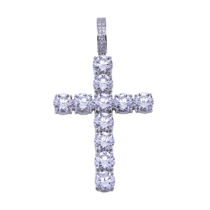 Colgante de cruz grande con circonitas cúbicas en plata de ley 925 rodiada – SLP00327