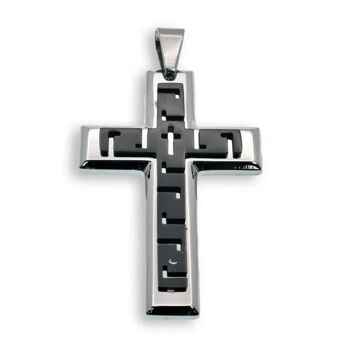 Colgante de cruz griega de acero inoxidable con baño de rodio y negro – SSP00149