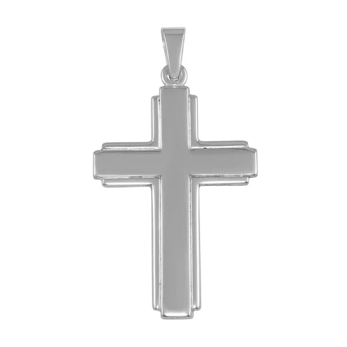 Colgante de cruz plana grande de plata de ley 925 pulida – SOP00037