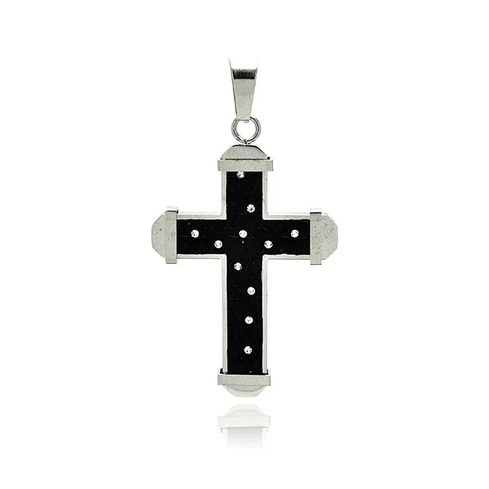 Colgante de estrella y cruz de circonitas cúbicas de acero inoxidable rodiado y negro – SSP00190