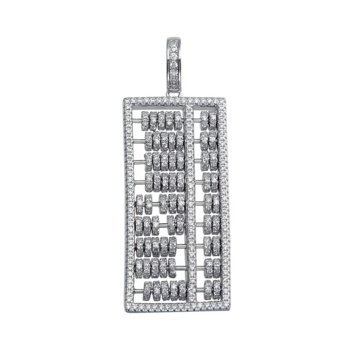 Colgante de hip hop con ábaco y circonita cúbica en plata de ley 925 bañada en rodio – SLP00062.