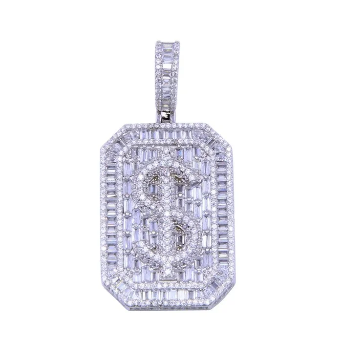 Colgante de plata de ley 925 rodiada con circonitas y símbolo de dólar – SLP00300