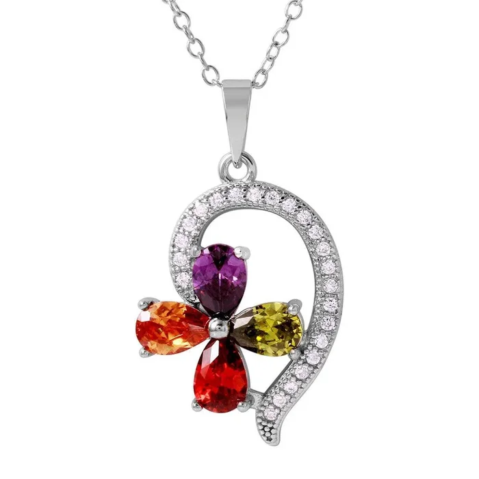 Colgante en forma de flor CZ multicolor chapado en rodio de plata 925 – BGP01031