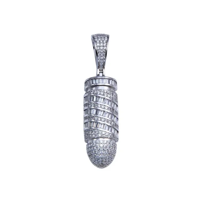 Colgante hip hop con bala de circonitas cúbicas en plata de ley 925 rodiada – SLP00260