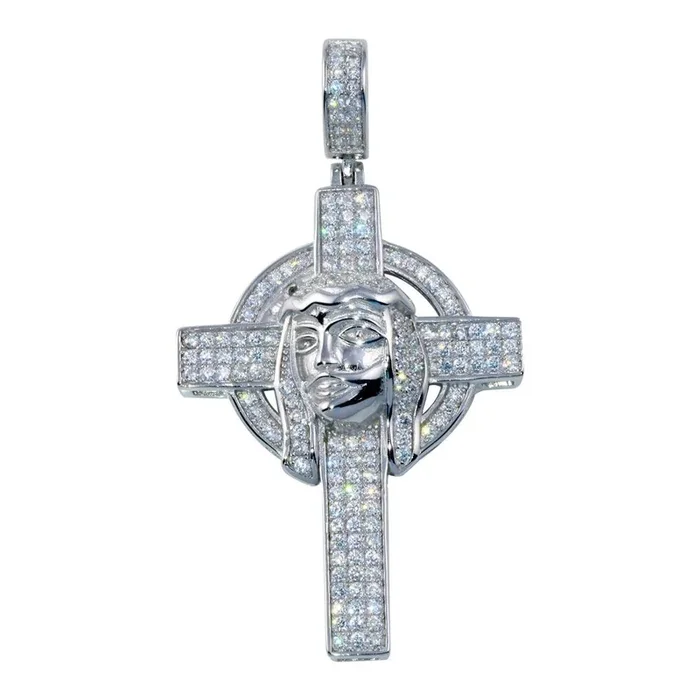 Colgante hip hop con cruz de circonitas cúbicas en plata de ley 925 rodiada – SLP00178