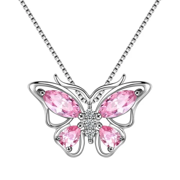 Collana con ciondolo a forma di farfalla, pietra portafortuna, tormalina di ottobre, gioielli da donna, regalo di compleanno