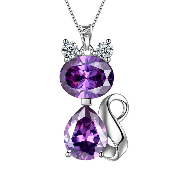 Collana con gatto Ciondolo con pietra portafortuna Regali di gioielli da donna Argento sterling 925