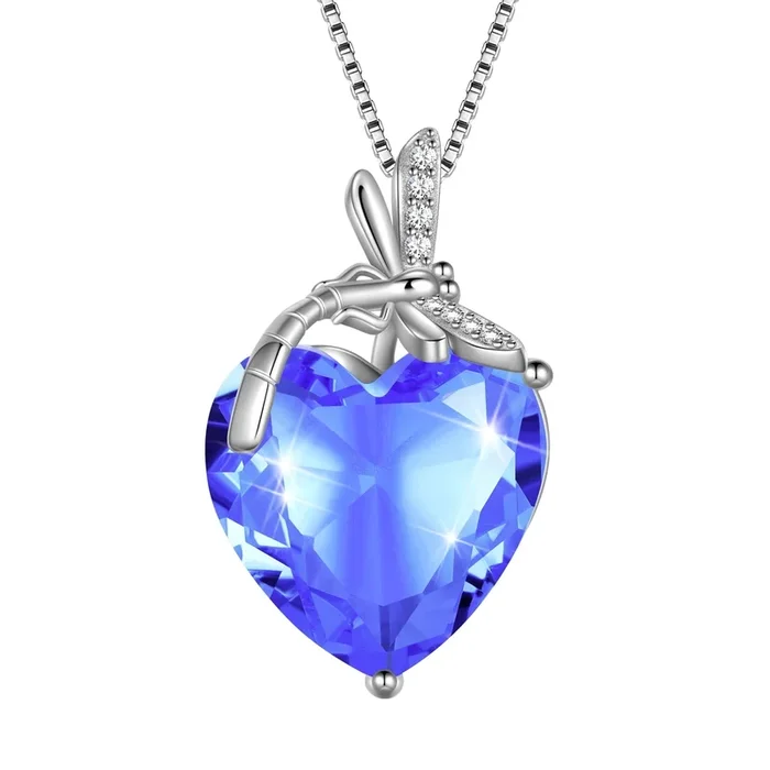 Collana con libellula, cuore blu, pietra portafortuna di dicembre, ciondolo in tanzanite, argento sterling 925, gioielli da donna, regalo di compleanno, Natale, festa della mamma
