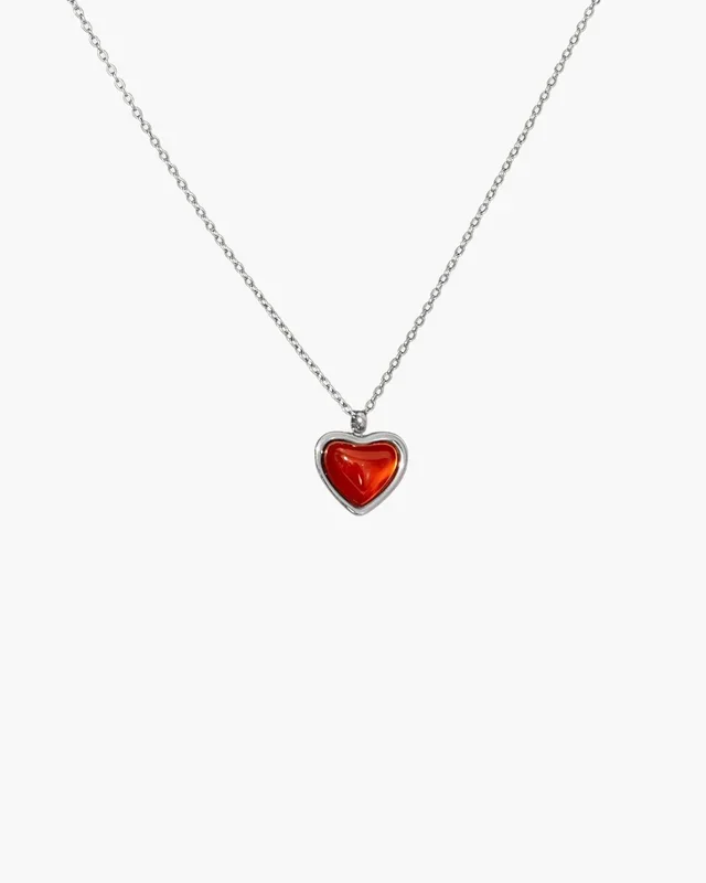 Collana Cuore in Pietra Carnelian in Argento
