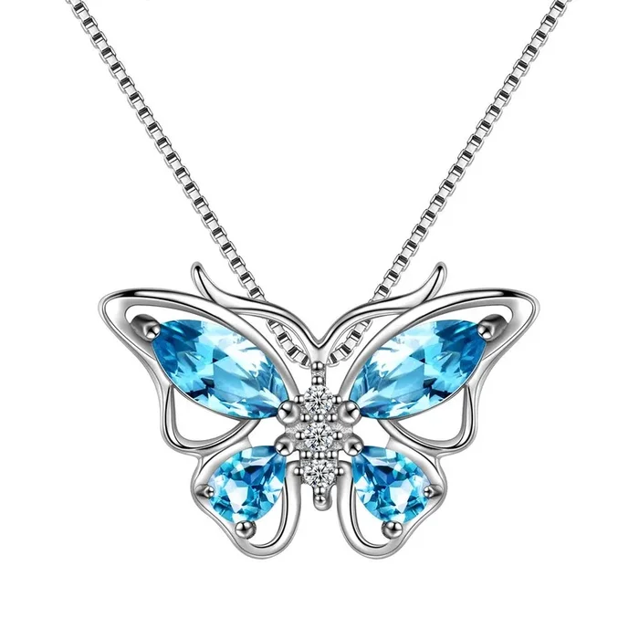 Collana da donna con ciondolo a forma di farfalla, 12 pietre portafortuna, regalo di compleanno per ragazze, in argento sterling 925