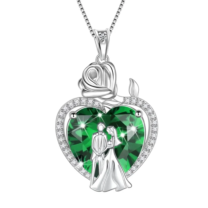 Collana di coppia per donna in argento sterling 925, 15 mm, ciondolo a forma di cuore con pietra portafortuna di maggio, gioiello per fidanzamento e matrimonio, regalo di San Valentino per moglie/fidanzata