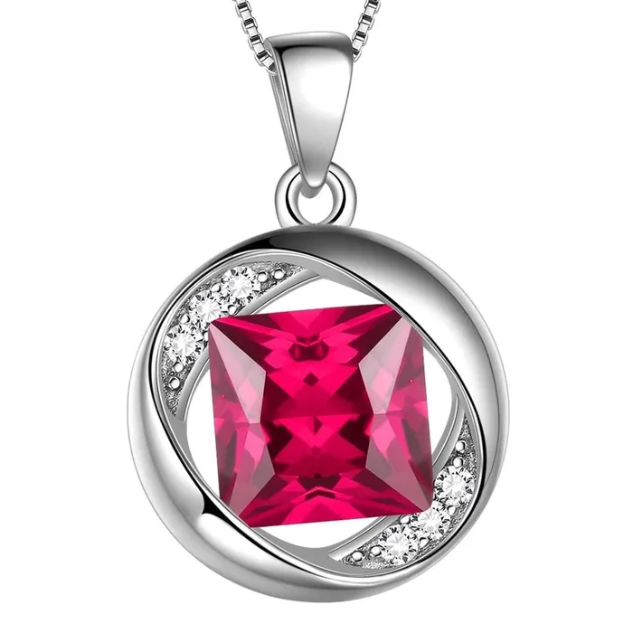 Collana rotonda con rubino di luglio, pietra portafortuna rotonda, regalo di compleanno per gioielli da donna