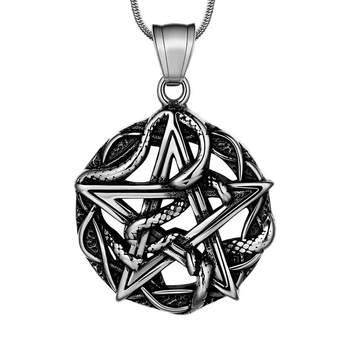 Collana Wicca da uomo con pentagramma intrecciato con serpente, gioielli in acciaio inossidabile 316L
