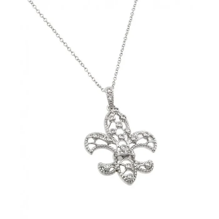 Collar abierto de flor de lis con circonitas cúbicas chapado en rodio de plata 925 – BGP00428