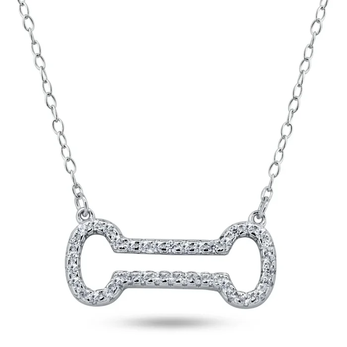 Collar abierto de hueso de perro con circonitas cúbicas en plata de ley 925 rodiada – BGP01448