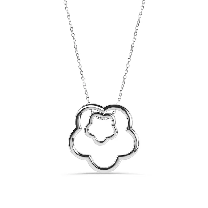 Collar ajustable con colgante abstracto de dos margaritas en plata de ley 925 rodiada – STP00155