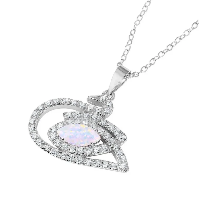 Collar Cisne con CZ y Piedra de Ópalo Sintético en Plata 925 Rodiada – BGP01040