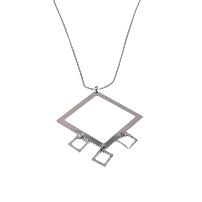 Collar colgante de múltiples cuadrados en plata de ley 925 de alto brillo – SPN00016