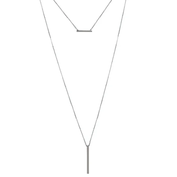 Collar con barra colgante de plata de ley 925 rodiada – GMN00105