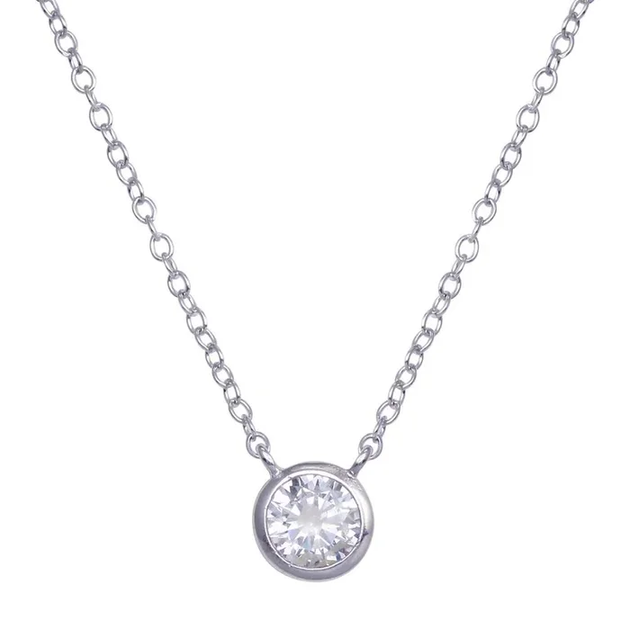Collar con circonita cúbica redonda chapada en rodio en plata 925 – STP00593